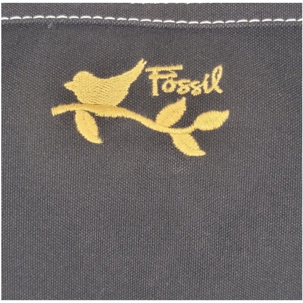 Fossil Canvas Tote HandBag Embroidered Black Dove Vintage Cottagecore Boho Purse
